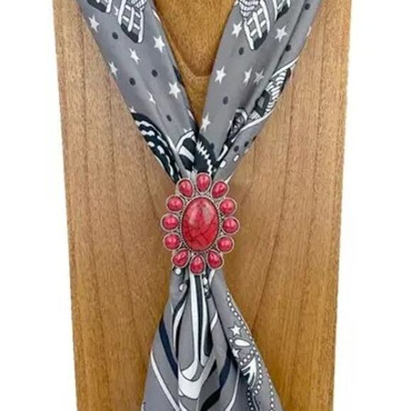 Silver Tone Western Scarf Slide Red Stone Wild Rag - Picture 1 of 3